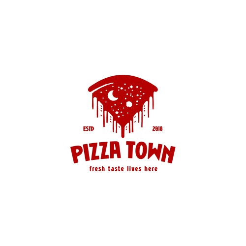 Sun and city logo with the title 'Pizza Town'