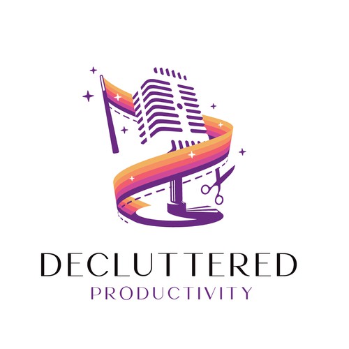 Microphone logo with the title 'Decluttered Productivity'
