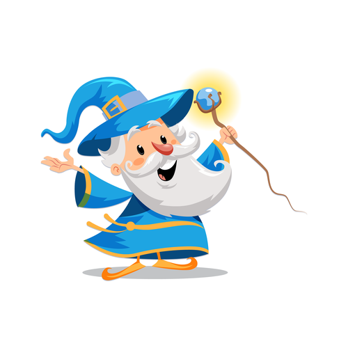 Sketchbook design with the title 'Character design - wizard'