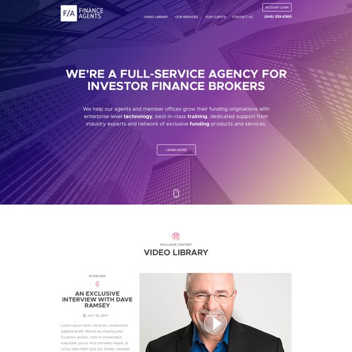Bright website with the title 'Website for Finance Agents & Commercial Funding Brokers '