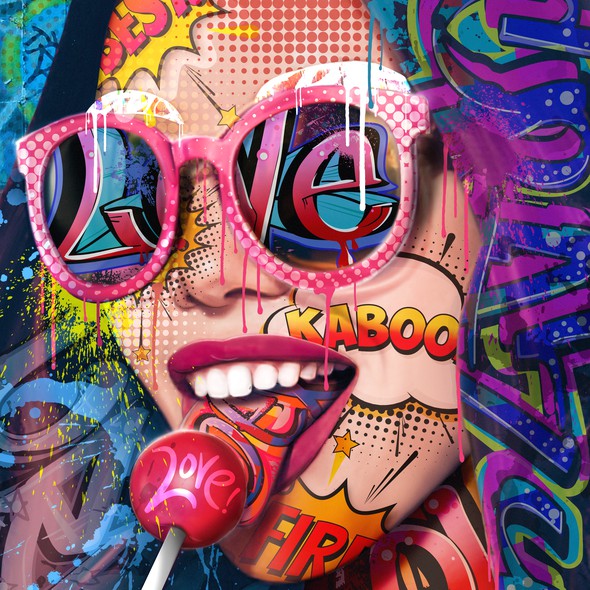 Street art illustration with the title 'Comic Girl 🍭'