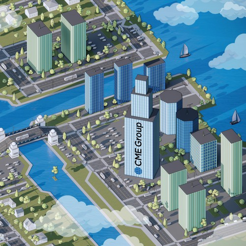 City artwork with the title 'Chicago Downtown Isometric Illustration'