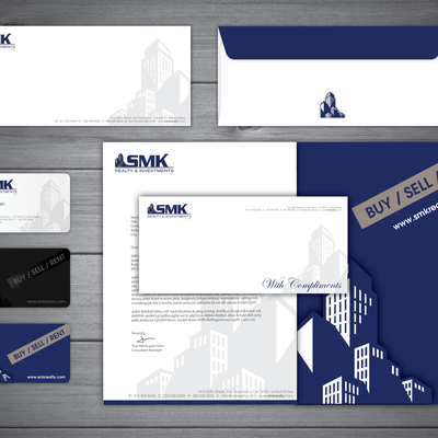 Stationery Set Design for 'SMK Realty & Investments'.
