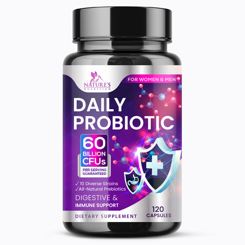 Purple label with the title 'Daily Probiotic Design '