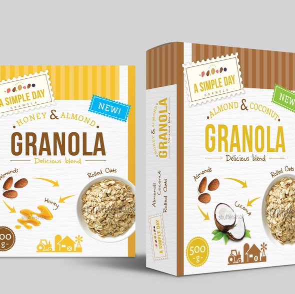 Artwork packaging with the title 'A Simple Day Granola Box Design'