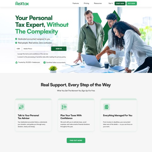 Website with the title 'Flextax'