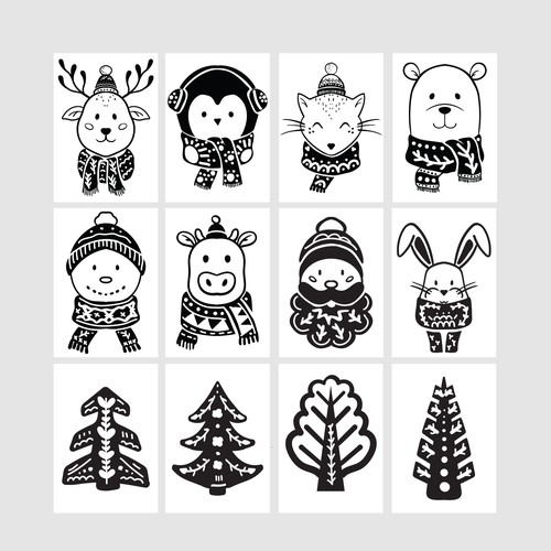 Christmas artwork with the title 'Cute Christmas illustrations'