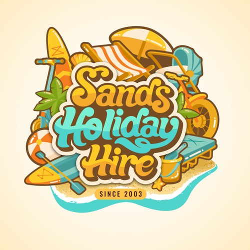 Sand design with the title 'logo for holiday hiring business in Noosa Beach Sunshine coast'