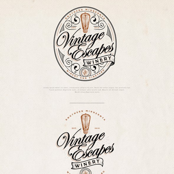 Ornate logo with the title 'Logo Design for Vintage Escapes Winery'