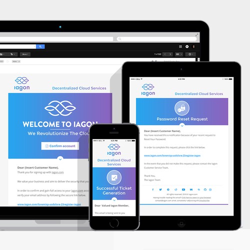 Newsletter design with the title 'Iagon responsive email design'