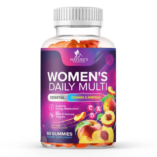 Woman label with the title 'Tasty Women's Multivitamin Gummies Design needed for Nature's Nutrition'