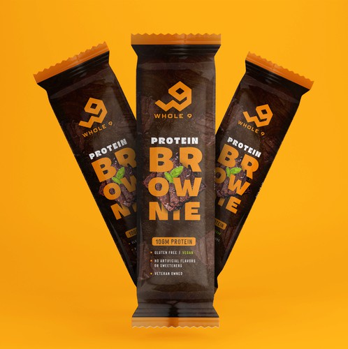 Protein bar packaging with the title 'Protein Brownie'
