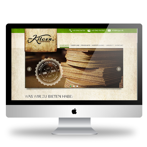 Leather design with the title 'Home Page Design for Kilger Lederfabrik'