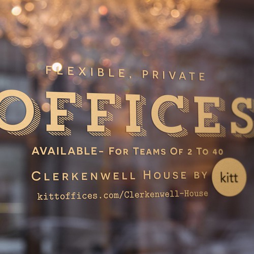 Window design with the title 'Window vinyl advertising for Clerkenwell House by Kitt.'