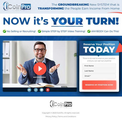 Money design with the title 'Landing Page for Biz Opp - iCoinPro'
