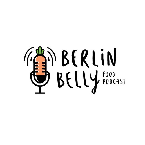 Wine glass design with the title 'Unique food icon logo for a Berlin food podcast'