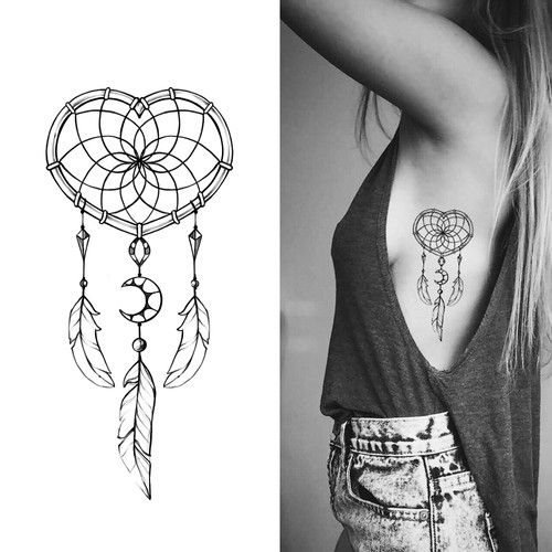 Feather design with the title 'Dreamcatcher Heart Tattoo'