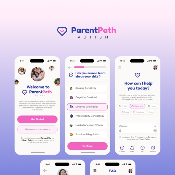 Mobile design with the title 'UI/UX Design ParentPath:Autism '