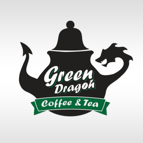 Black and green logo with the title 'Create the next logo for Green Dragon Coffee & Tea'