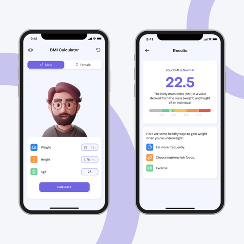 Calculator design with the title 'BMI Calculator'
