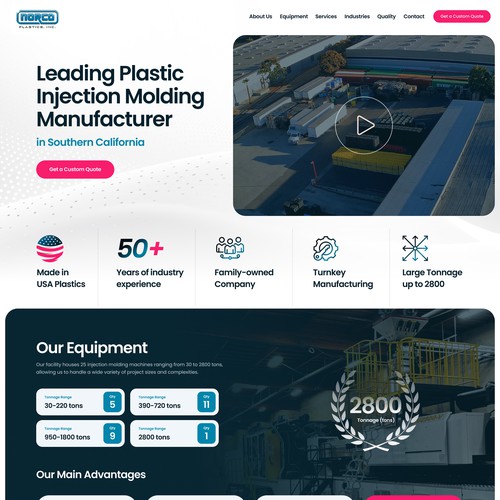 Industrial website with the title 'Website Design for Plastic Injection Molding Factory'