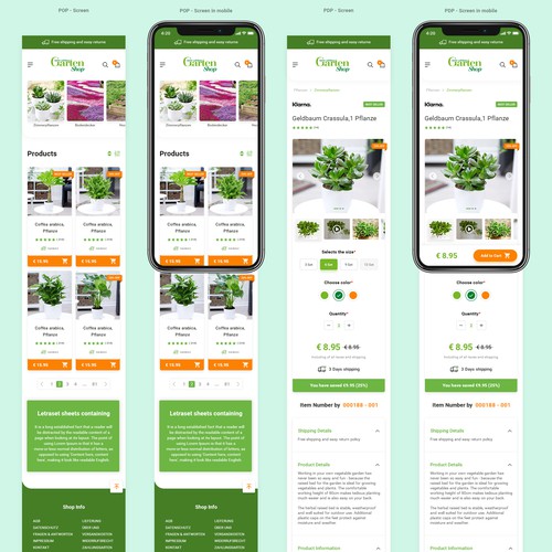 Mobile website with the title 'Mein schöner Garten Shop'