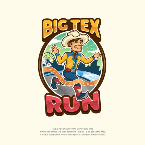 Festival logo with the title 'Fun Illustration for a Big Tex 5k held during a State Fair'