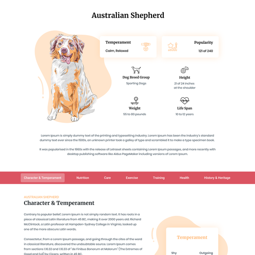 Dog website with the title 'Presentation website for dog breed'