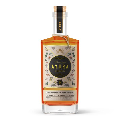 Whiskey label with the title 'AYURA Spirit'