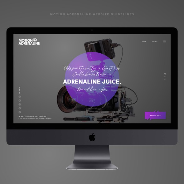 Photography website with the title 'Motion Adrenaline Website guidelines UI/UX'