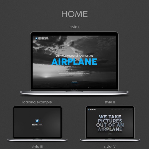 Portfolio website with the title 'West Coast Arial Photography Web Gallery Design'