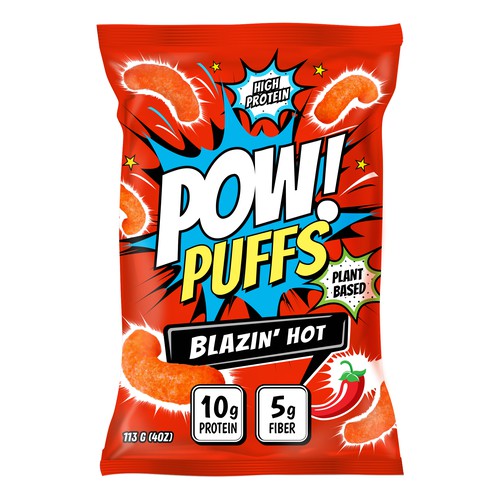 Aesthetic packaging with the title 'Comic design for corn puff'