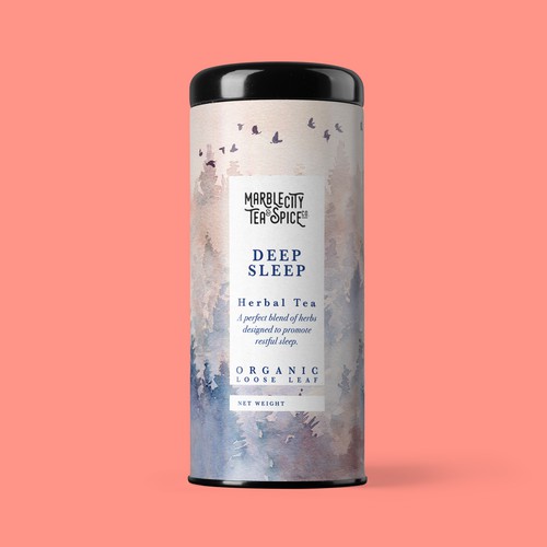 Beverage label with the title 'Tea blends packaging'