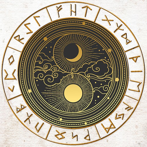 Historical book cover with the title 'Runen und Feng Shui: Das Geheimnis der 72 Formeln'