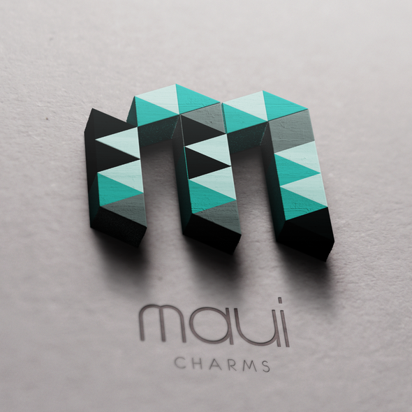 3D triangle logo with the title 'Logodesign for Maui Charms'