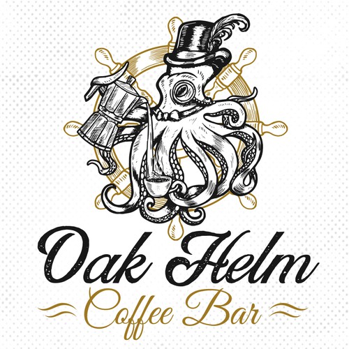 Coffee bar design with the title 'Oak Helm Coffee Bar'