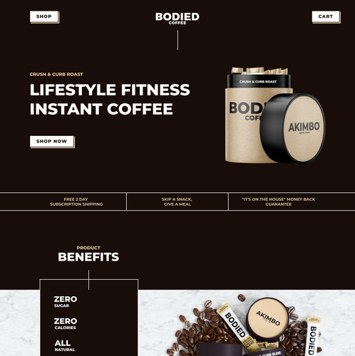 Coffee website with the title 'One pager for Bodied Coffee brand'