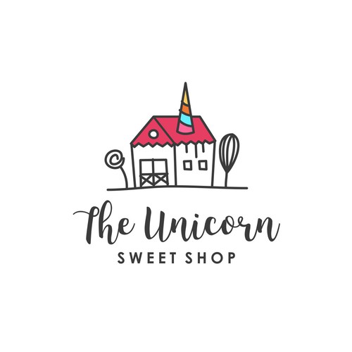 Creative-drawing logo with the title 'The Unicorn Sweet Shop'