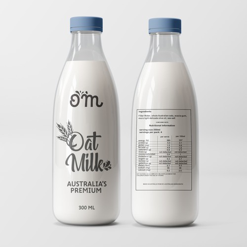 Milk design with the title 'OM - AUSTRALIA'S PREMIUM OAT MILK'