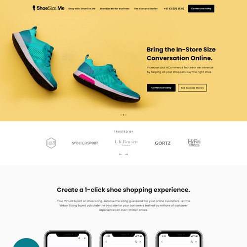 Mobile-first design with the title 'B2B Landing Page for Shoesize.me'