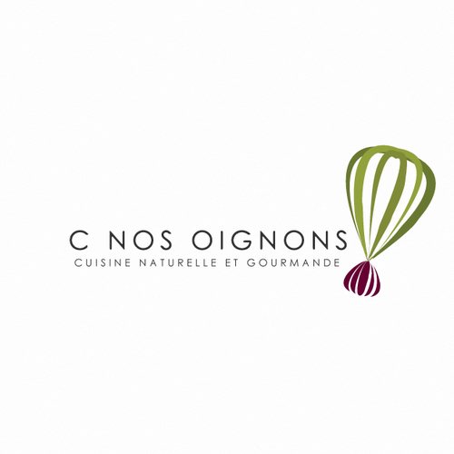Sustainable logo with the title 'C nos oignons!, a sustainable, gourmet, vegetarian, ready cooked meal.'