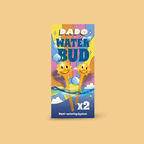 Retro packaging with the title '"Water Bud" Watering Orb Product'