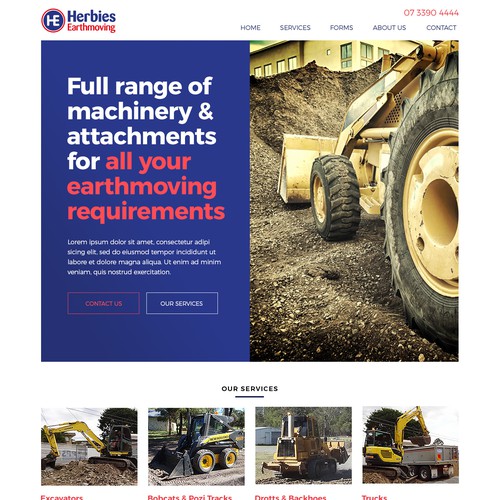 Construction website with the title 'Landing page design'