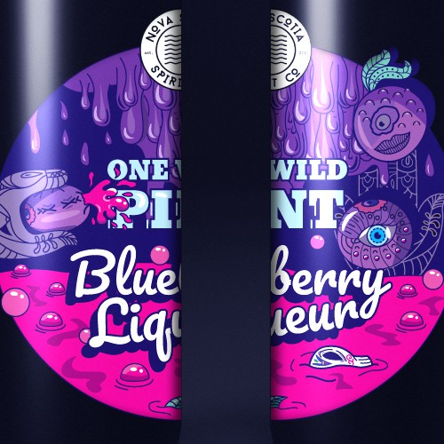Purple label with the title 'Funky concept for liqueur label'