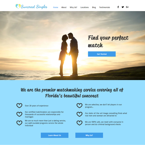 HTML design with the title 'Landing page concept for Love matchmaking business'
