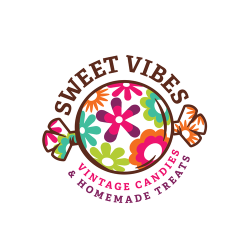 Candy design with the title 'Retro fun flowers candy logo'