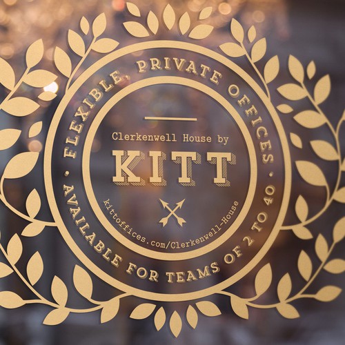 Window design with the title 'Window vinyl advertising for Clerkenwell House by Kitt.'