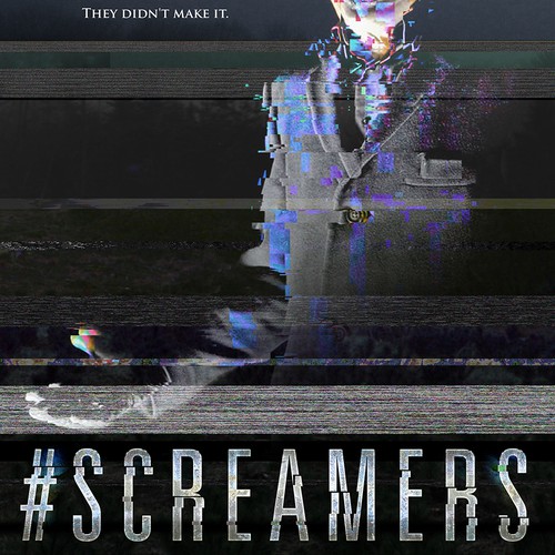 Glitch design with the title 'Movie poster for horror film "Screamers"'