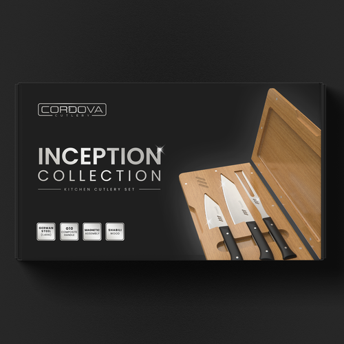 Wood packaging with the title 'Packaging Design for Cordova - Modern Kitchen Cutlery'