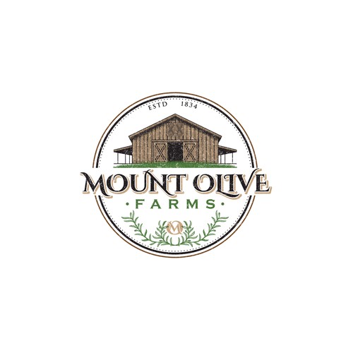 Olive logo with the title 'Vintage illustrative logo design for mount olive farms'